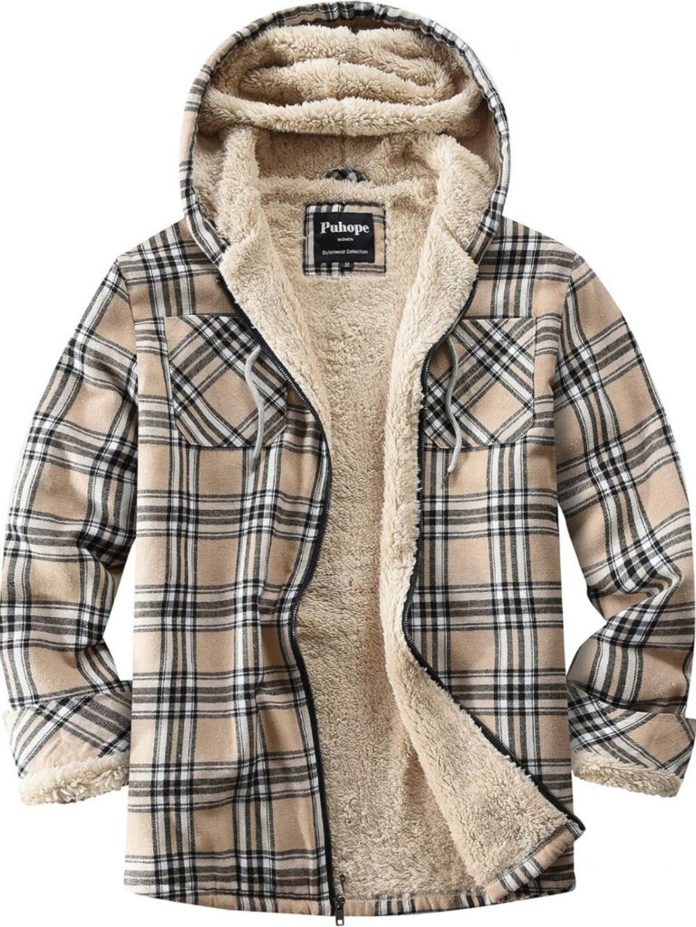 Cozy Sherpa Lined Plaid Flannel Jacket | Fleece Zip-Up Hooded Outerwear